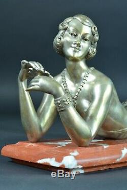 Bronze Ancien Art deco portrait jeune femme élégante cabaret dévêtu H. Molins