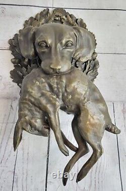 Bronze Sculpture Art Déco Mignon Chien Chasse Lapin Domestique Cabine Bureau