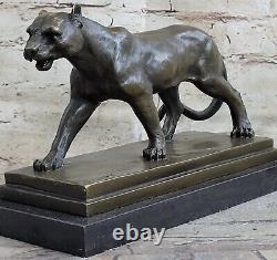 Bronze Sculpture Art Déco Noir Panthère Animal Statue Jaguar Figurine Léopard