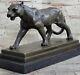 Bronze Sculpture Art Déco Noir Panthère Animal Statue Jaguar Figurine Léopard