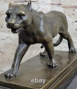 Bronze Sculpture Art Déco Noir Panthère Animal Statue Jaguar Figurine Léopard