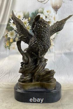 Bronze Sculpture Fonte Art Déco Faune Chouette Vs Serpent Solde