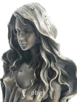 Bronze Sculpture Jeune Femme Gazes Dans Sky Avec Fleur Art Nouveau Déco Décor