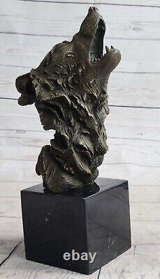 Bronze Sculpture, Main Fabriqué Statue Animal Large Signée Lopez Loup Art Déco