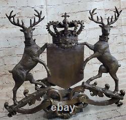 Bronze Sculpture Signée Original Ouvre Art Déco Cerf Royal Crest Sculpture Gif