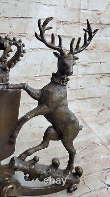 Bronze Sculpture Signée Original Ouvre Art Déco Cerf Royal Crest Sculpture Gif