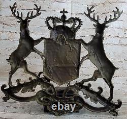 Bronze Sculpture Signée Original Ouvre Art Déco Cerf Royal Crest Sculpture Gif