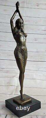 Bronze Signée Art Déco Rare Rugissant C1920S Chair Danseuse Sculpture Statue