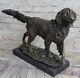 Bronze Statue Doré Retriever Chien Sculpture Art Déco Marbre Décor