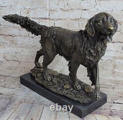 Bronze Statue Doré Retriever Chien Sculpture Art Déco Marbre Décor