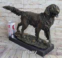 Bronze Statue Doré Retriever Chien Sculpture Art Déco Marbre Décor