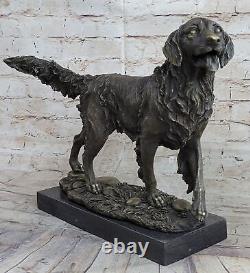 Bronze Statue Doré Retriever Chien Sculpture Art Déco Marbre Décor