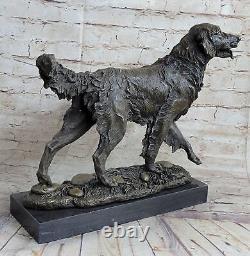 Bronze Statue Doré Retriever Chien Sculpture Art Déco Marbre Décor