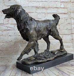 Bronze Statue Doré Retriever Chien Sculpture Art Déco Marbre Décor