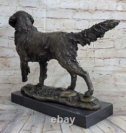 Bronze Statue Doré Retriever Chien Sculpture Art Déco Marbre Décor