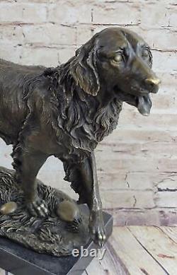 Bronze Statue Doré Retriever Chien Sculpture Art Déco Marbre Décor