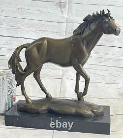 Bronze Statue Signée Mene Sauvage Racing Stallion Cheval Sculpture Art Deco