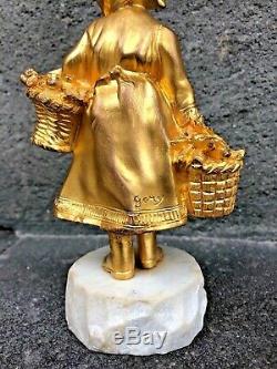 Bronze chryséléphantine petite fille aux paniers signé GORY (1895-1925)