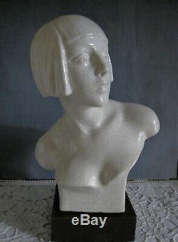 Buste Sculpture Femme Art Deco Céramique craquelée G. TRINQUE Signé vers 1925