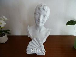 Buste sculpture statue biscuit femme au bal Art Déco signé Anglé EB Paris