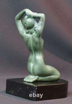 C 1920 superbe statue sculpture métal art nouveau déco 19cm1.4kg femme nue socle