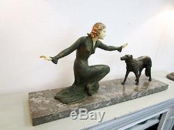 Chryselephantine L'elegante Et Son Chien Sculpture Art Deco Signée Roggia