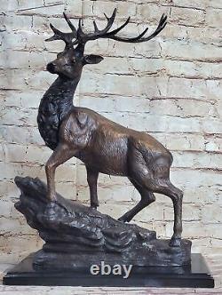 Cerf Élan Renne Buck Hunter Bronze Marbre Statue Sportsman Faune Art Déco Cadeau