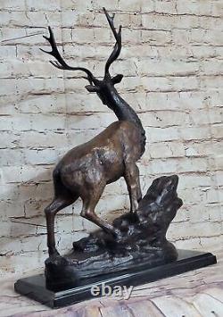 Cerf Élan Renne Buck Hunter Bronze Marbre Statue Sportsman Faune Art Déco Cadeau