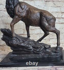 Cerf Élan Renne Buck Hunter Bronze Marbre Statue Sportsman Faune Art Déco Cadeau