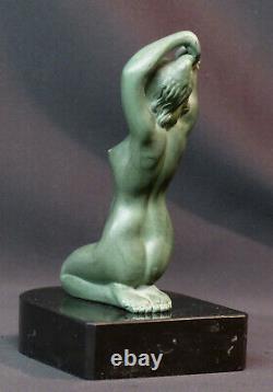 D 1920 superbe statue sculpture métal art nouveau déco 19cm1.4kg femme nue socle