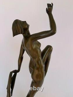 Danseuse Art Deco Bronze 1930 Sur Socle Marbre Porteur Par Emile Dautrive H3697