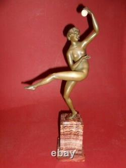 Danseuse à la boule bronze art déco Guiraud Rivière sculpture sur socle en onyx