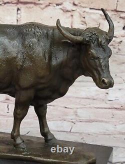 De Collection Fait Sculpture Statue Cuivre Bronze Vache Bull Deco Art 10 Long