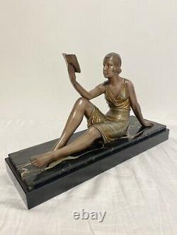 Demeter Chiparus Sculpture Régule Jeune Femme Au Livre Socle Marbre Signé An1930