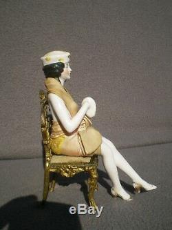 Demi figurine SITZENDORF art deco chaise en bronze half doll porcelain sculpture