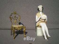Demi figurine SITZENDORF art deco chaise en bronze half doll porcelain sculpture