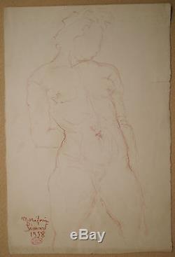 Dessin Sanguine Nu Féminin Etude Sculpture Art Déco MARIE-LOUISE SIMARD 1938 #6