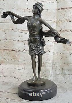 Écharpe Danseuse Pure Bronze Art Déco Signée c. Mirval Fonte Figurine Décor