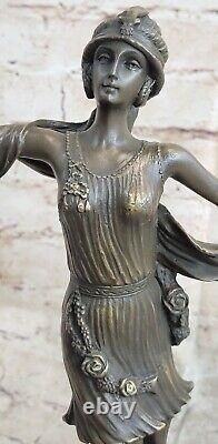 Écharpe Danseuse Pure Bronze Art Déco Signée c. Mirval Fonte Figurine Décor