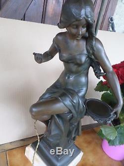 Edouard Drouot 1859-1945-GRANDE Sculpture-Statue-femme-Jeunesse-lampe-Art Déco