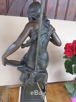 Edouard Drouot 1859-1945-GRANDE Sculpture-Statue-femme-Jeunesse-lampe-Art Déco