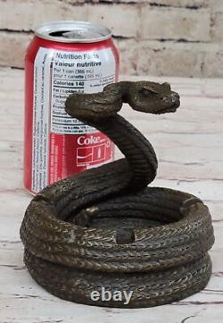 Élégant Art Déco Cobra Serpent Cendrier Bronze Sculpture Figurine Bureau Décor