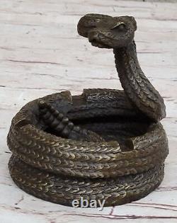 Élégant Art Déco Cobra Serpent Cendrier Bronze Sculpture Figurine Bureau Décor