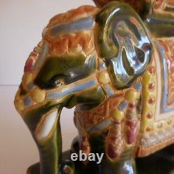 Eléphant sculpture céramique faïence fait main XXe art déco ethnique Inde N3638