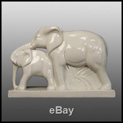 Elephants, sculpture Art déco céramique craquelée Lemanceau, cracked ceramic