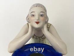 Encrier Porcelaine Sculpture Art Déco Aladin Luxe France Femme Vase Bleu Fleurs