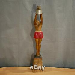 Enrique BALLESTE Lampe sculpture femme Art Deco en régule émaillé French Lamp