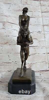 Érotique Nu Satyre Ampère Nue Femelle Sexuel Grec Art Déco Sculpture en Bronze