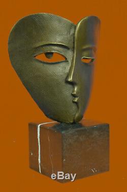 Fait à la Main Moderne Art Visages par Picasso Bronze Sculpture Marbre Base Déco
