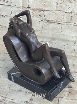 Femelle Bronze Chair Figurine Statue Nue Classique Femme Art Déco Sculpture Deal